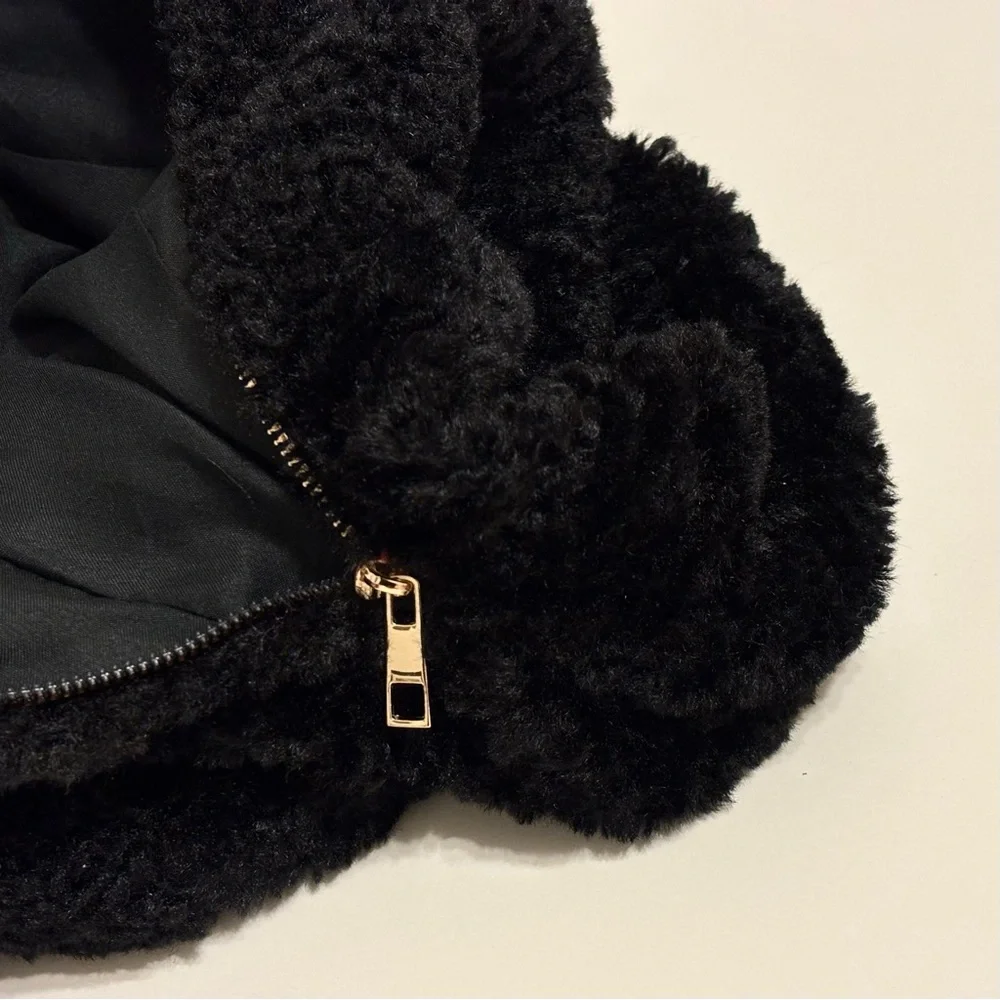 Anthropologie Black Sherpa Crossbody Sling Hobo Bag Gold Zippered New with Tags